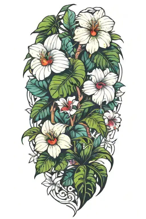 tropical plants tattoo design idea