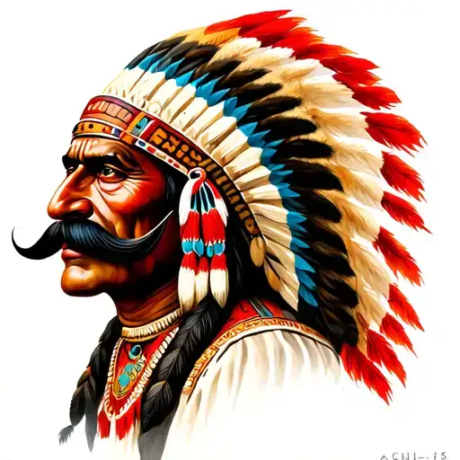 red indian with moustache  tattoo design idea