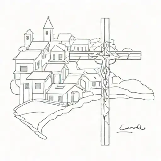 Christian cross with favelas around tattoo design idea