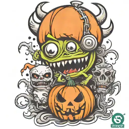 kawaii Halloween monster war tattoo design idea