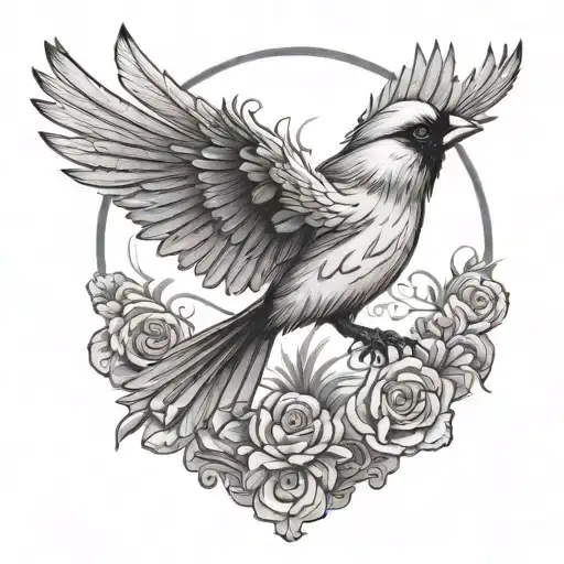 flying cardinal with outstretched wings   tattoo design idea