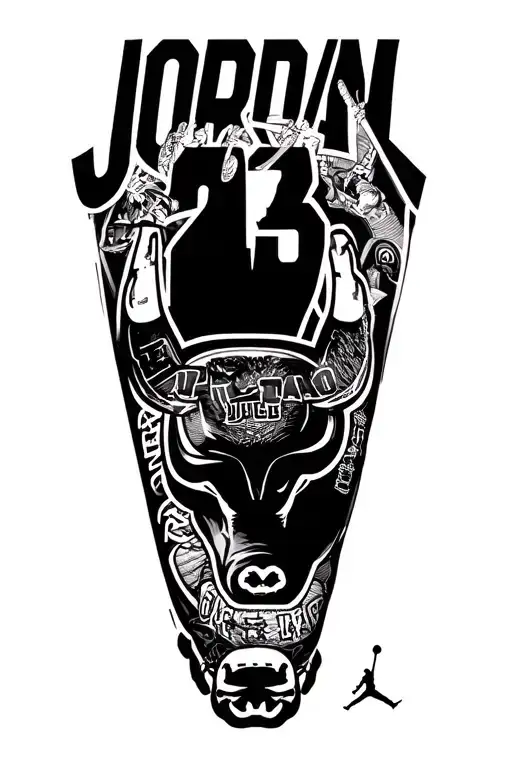"JORDAN 23" michael jordan jumpman logo with chicago bulls tributes throughout or hidden in the logo.  tattoo design idea