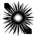 sun rays in black minimalistic line and dot work , with a hollow centre tattoo design idea