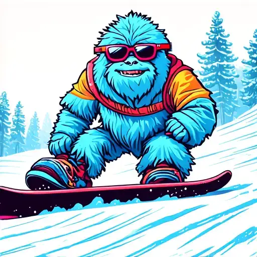 yeti with retro sunglasses riding a snowboard  tattoo design idea