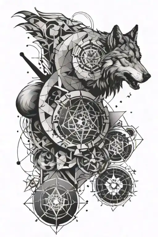 wolf quantum geometry astrology symbols tattoo design idea