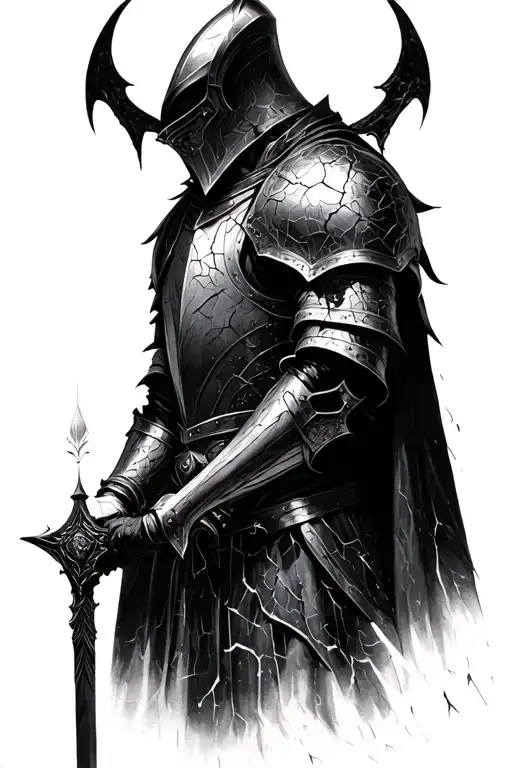 1. ** Knight in mutilated armor **: - armor in the spirit*Elden Ring*: massive, covered with cracks, with ornaments in tattoo design idea