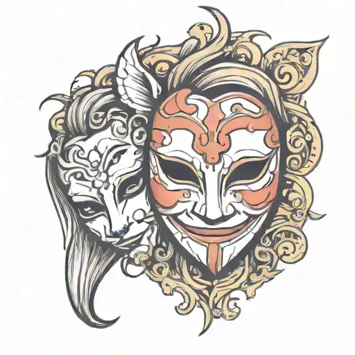 sad face behind a happy mask tattoo design idea