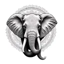 elephant head facing foward with mandala in the background  tattoo design idea