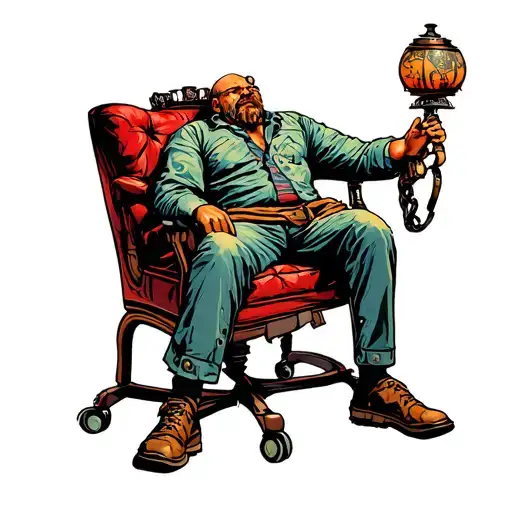 retro old school bio mechanical abstract style man tied to a chair tattoo design idea