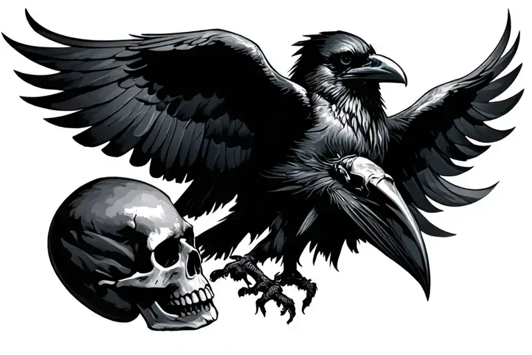 raven and skulls fade effect tattoo design idea