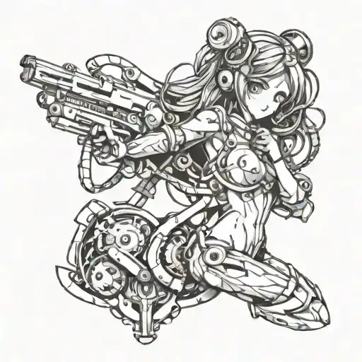girl mechanical tattoo design idea