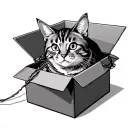 shrodengers cat with string coming out of the box tattoo design idea