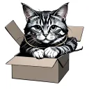 shrodengers cat with string coming out of the box tattoo design idea