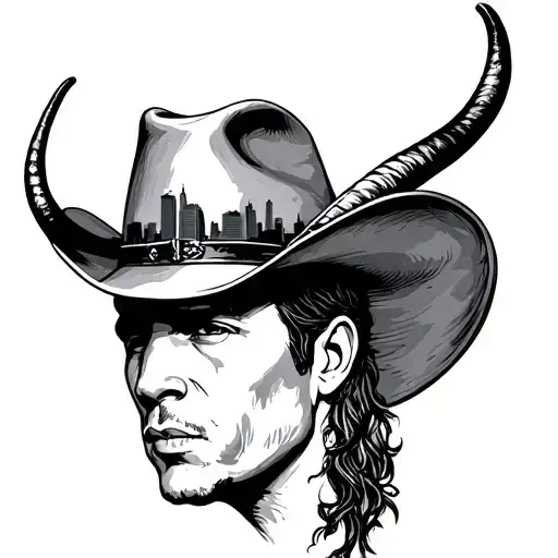 Houston Texas long horn cowboy hat/ Houston skyline tattoo design idea