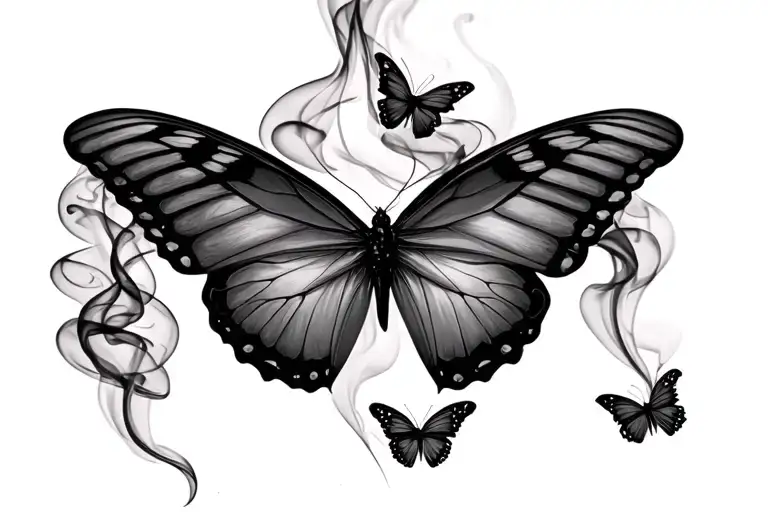 smoke with a large medium and small butterfly tattoo design idea
