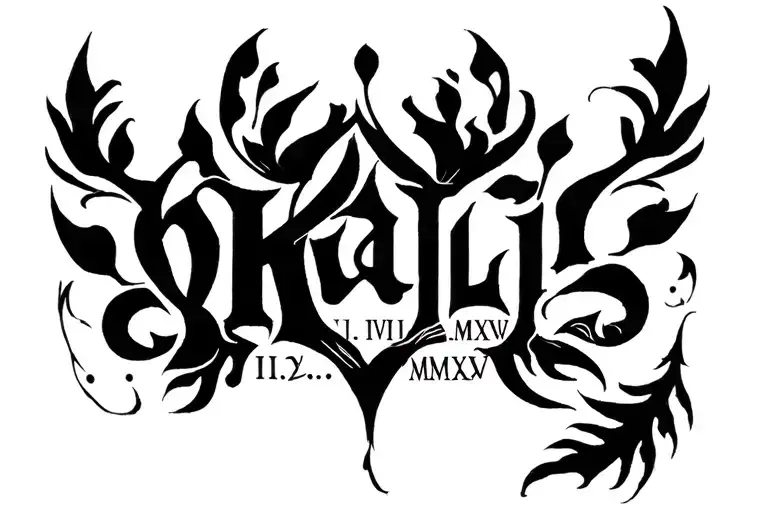 tattoo with the name Kali the date III.VIII.MMXXV tattoo design idea