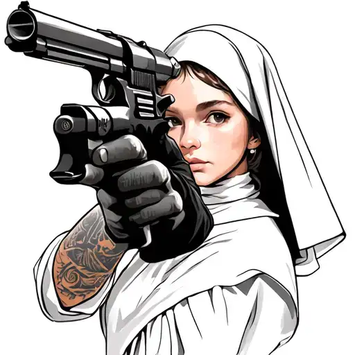 young nun with a gun tattoo design idea