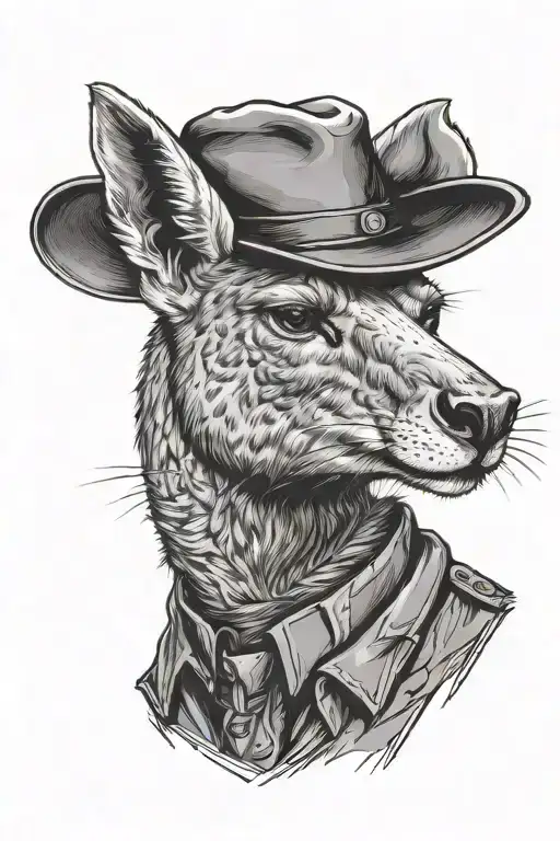 full body muscular kangaroo wearing a drill sargeant hatt tattoo design idea