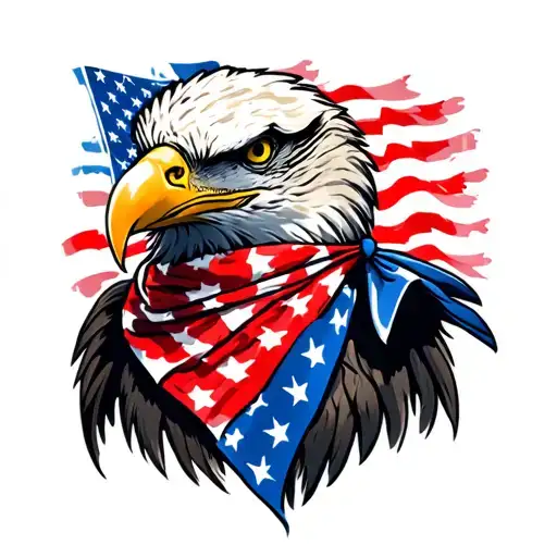 Bald Eagle wearing an American Flag bandana. tattoo design idea