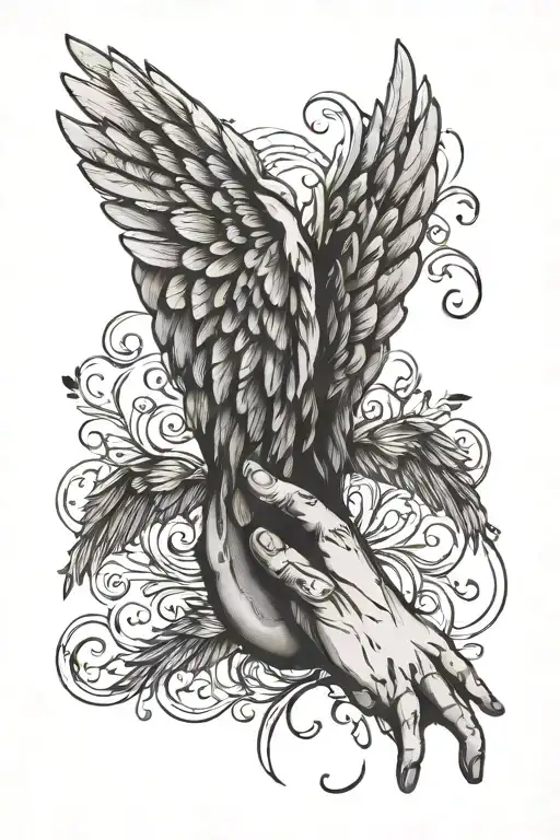 angel wings and baby foot and hand print inside tattoo design idea