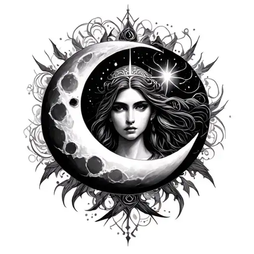 triple goddess moon tattoo design idea