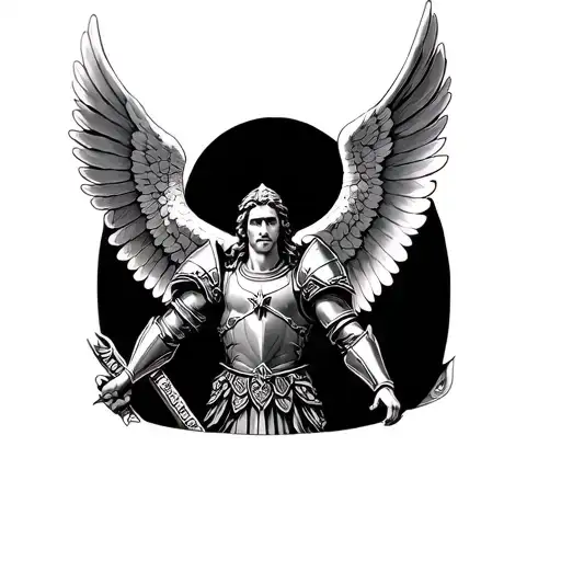 saint michael archangel in full armor tattoo design idea