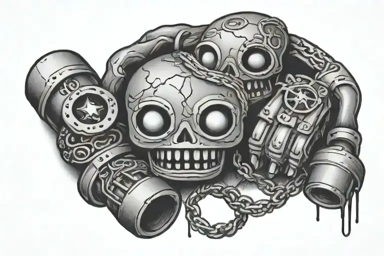 brass knuckles an voodoo doll tattoo design idea