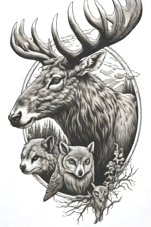 ELK, OWL, WOLF,  AND SLOTH tattoo design idea