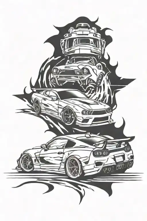 sport cars, drift car, dirt car tattoo design idea