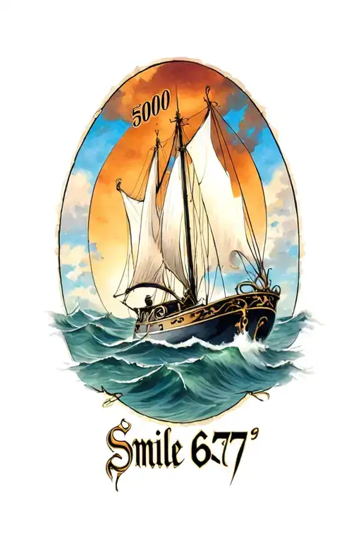 "500" on sail, :Smile 677" as boat name tattoo design idea