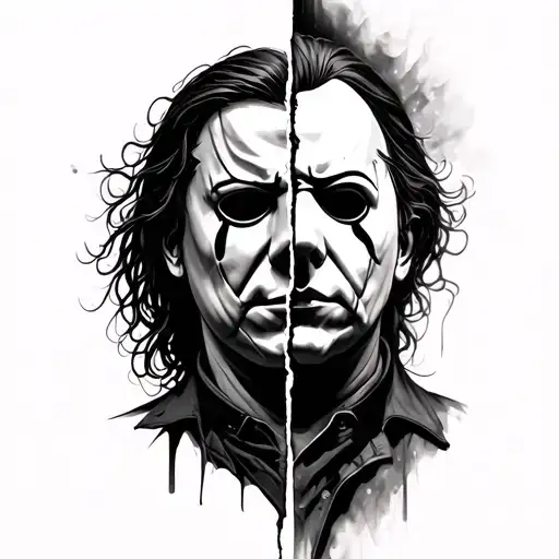 Michael myers face split tattoo design idea
