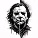 Michael myers face split tattoo design idea