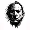 Michael myers face split tattoo design idea