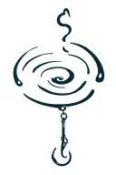 Water ripple with hook – A simple ripple in water with a hook dangling in, symbolizing impact and memory. tattoo design idea