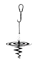 Water ripple with hook – A simple ripple in water with a hook dangling in, symbolizing impact and memory. tattoo design idea