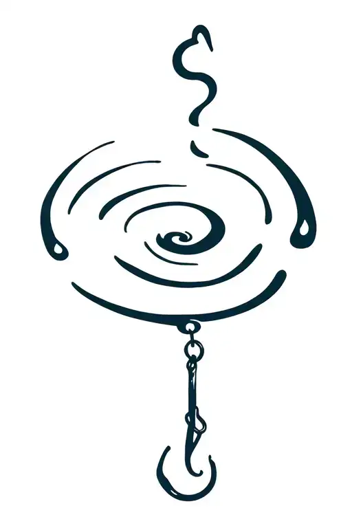 Water ripple with hook – A simple ripple in water with a hook dangling in, symbolizing impact and memory. tattoo design idea