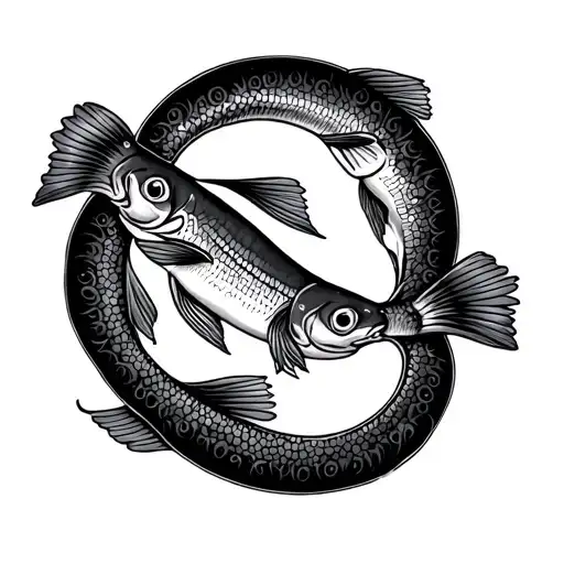 Make an American traditional tattoo of two dead fish chasing each other’s tail tattoo design idea