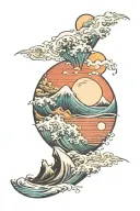 beach, mountain, space, ocean waves tattoo design idea