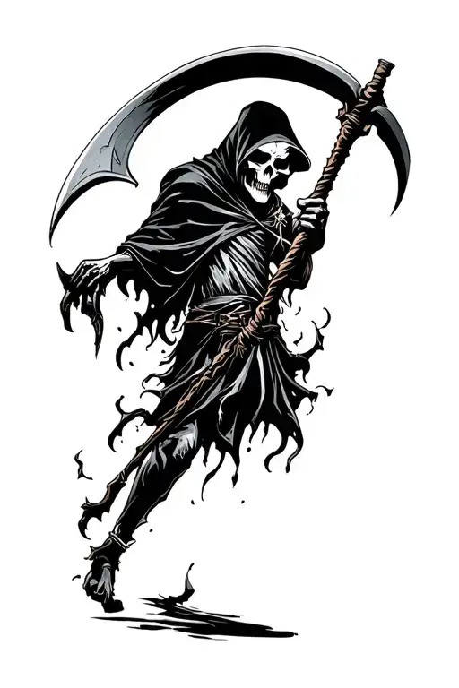 animated Grim reaper holding a scythe  tattoo design idea