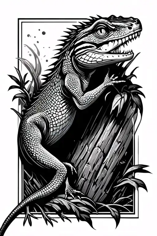 animated lizard in climbing motion dark edge symbol tattoo design idea