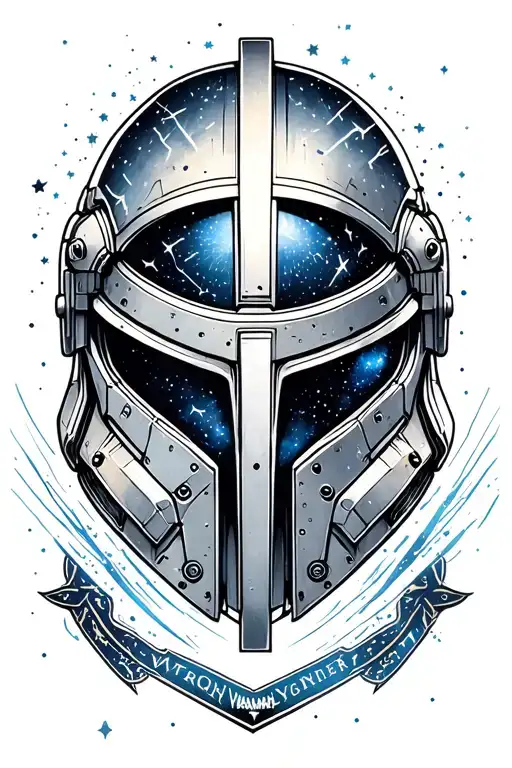 warhammer 40k space marine helm surrounded by constellations tattoo design idea