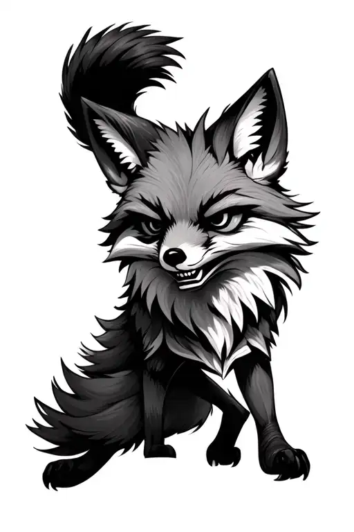 walking angry fox all body tattoo design idea