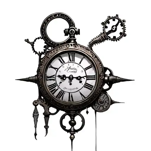 steampunk clock tattoo design idea