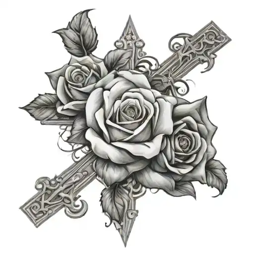 Roses and a huge cross tattoo design idea
