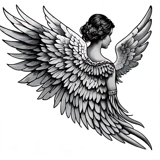 back tattoo of an angel wing on full half of the back tattoo design idea