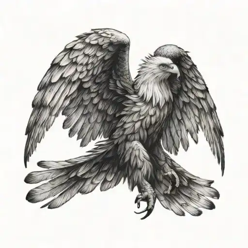 "A magnificent eagle with its wings fully spread, soaring upward into the sky. The eagle’s feathers are intricately deta tattoo design idea