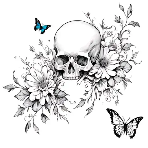 neck tattoo, spiders butterflies skulls gothic flowers tattoo design idea