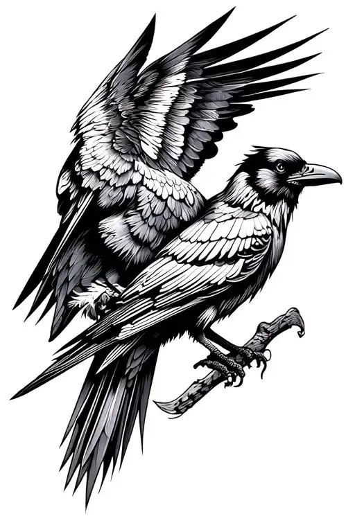 A strong raven embraces a weak bird tattoo design idea