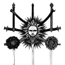 four different filipino sword hilts around a sun rays tattoo design idea