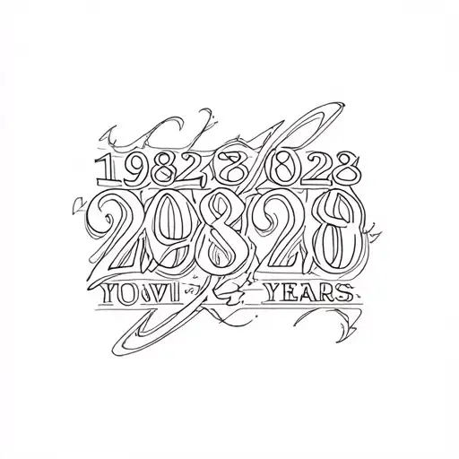 1982, 1986, 2020, 2022 years in text intertwined tattoo design idea